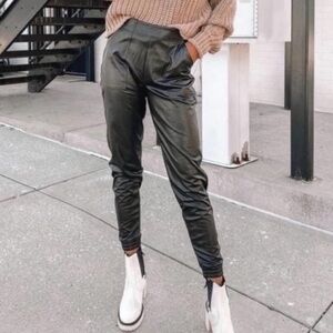 NWT Spanx Faux Leather Joggers “Leather Like” in Noir Black